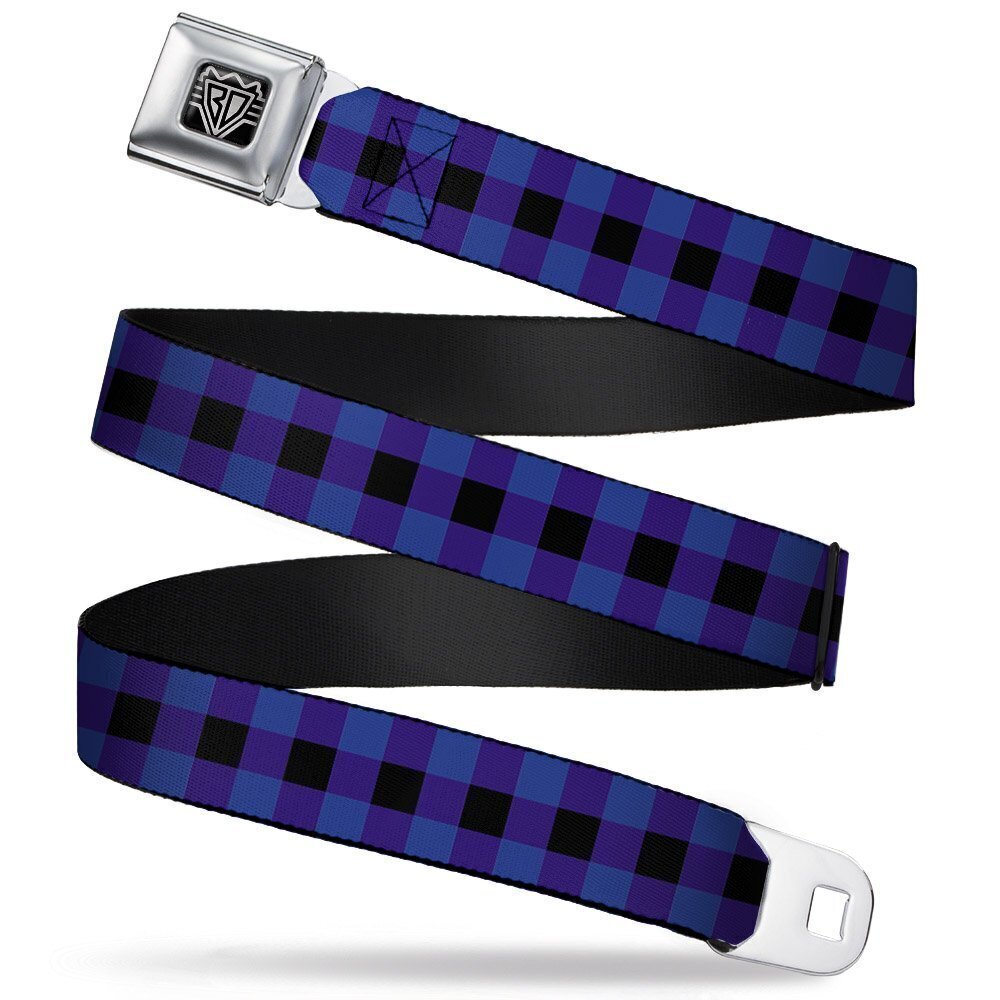 5457 Seatbelt Belt - Buffalo Plaid Black/Blue - 1.0" Wide - 20-36 Inches in